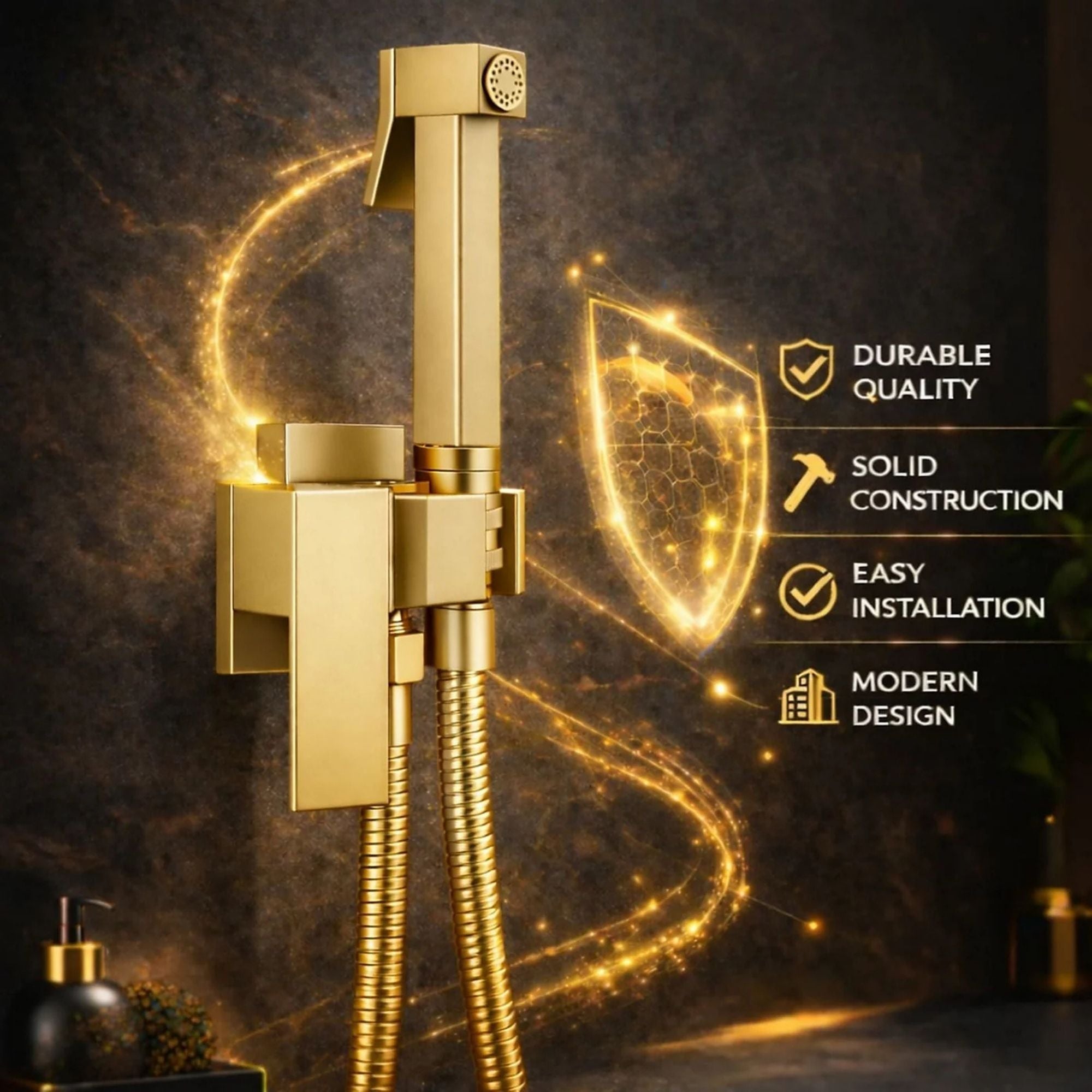 FIVET Gold Bidet Shower Set with Mixer – Handheld Toilet Sprayer