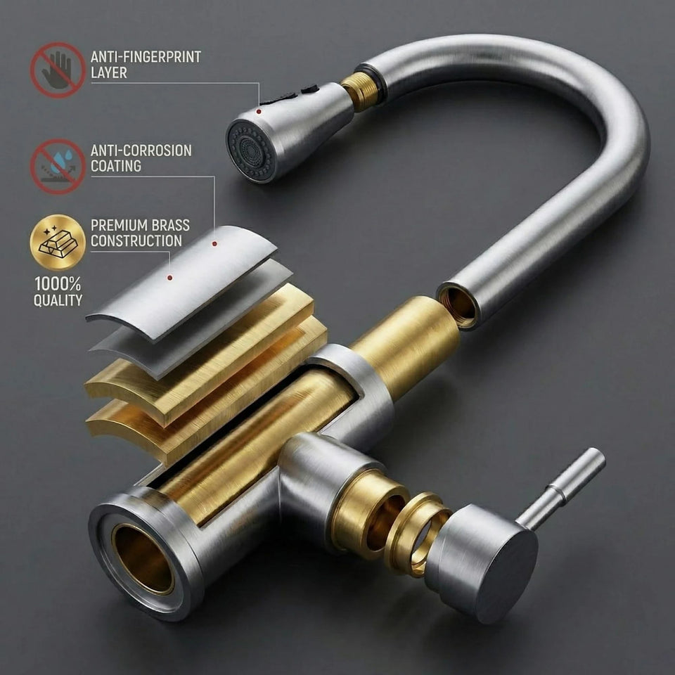 FIVET Chrome Pull-Out Kitchen Mixer Tap – 360° Swivel Faucet