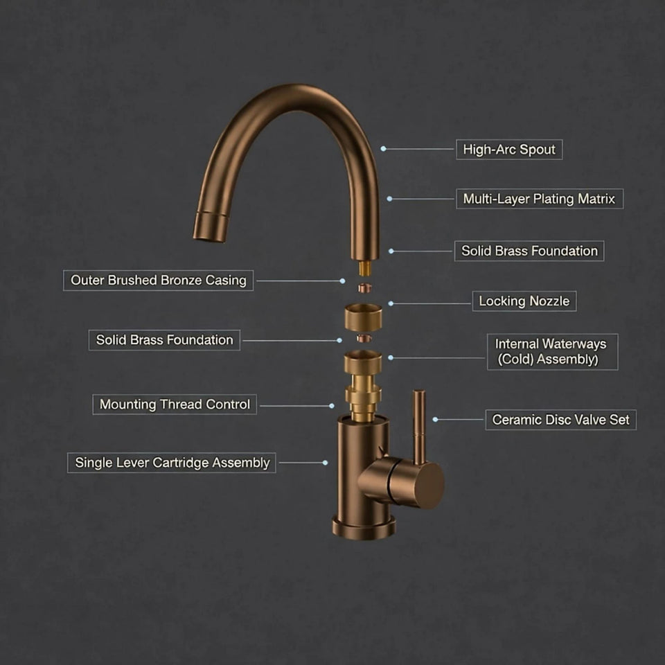 FIVET 1 Hole Kitchen Mixer Tap – Brushed Bronze High Arc Swivel Basin Faucet
