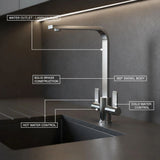 FIVET Kitchen Mixer Tap Brushed Steel – Dual Handle High Arc Rotating Sink Faucet