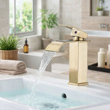 FIVET Square Waterfall Basin Mixer Tap – Brushed Gold Single Lever Sink Faucet