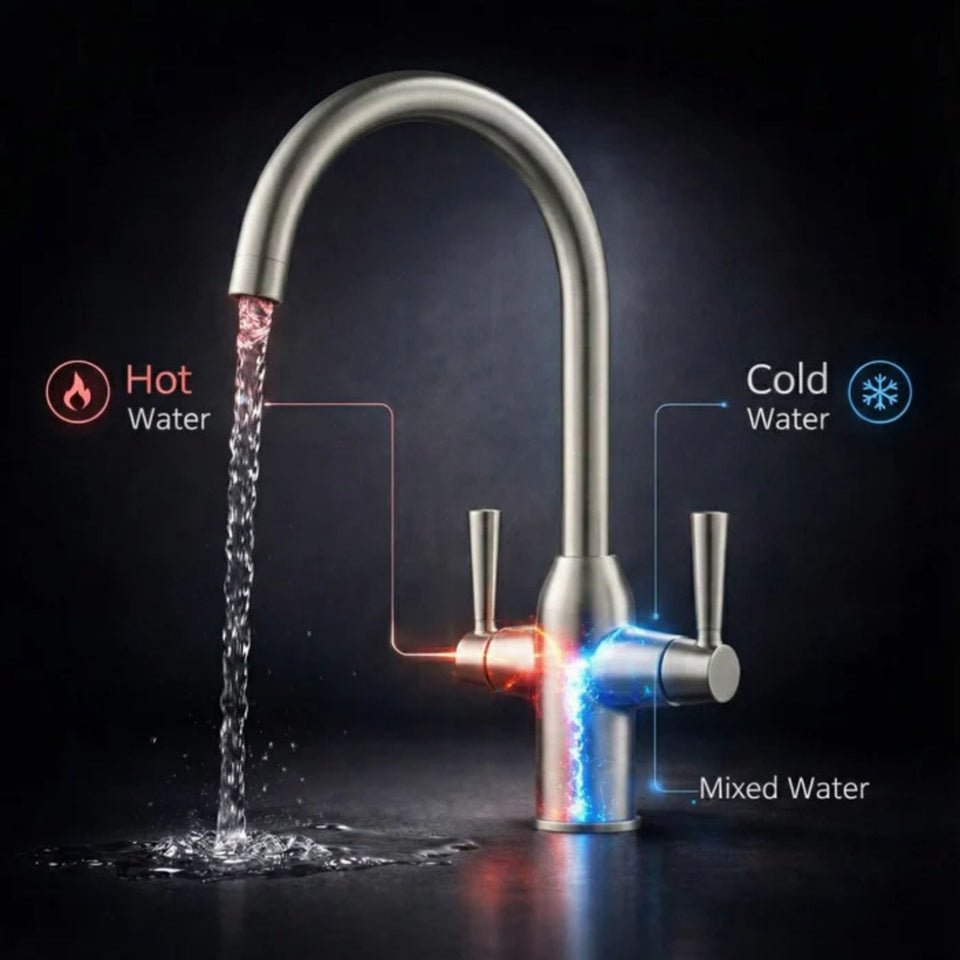 FIVET Brushed Nickel Kitchen Mixer Tap – 360 Swivel Dual Lever Basin Faucet