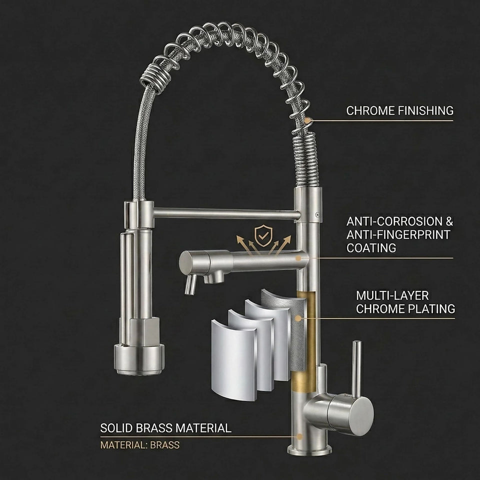 FIVET Pull-Out Kitchen Mixer Tap – Brushed Nickle Dual Function Sink Faucet