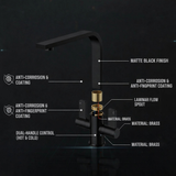 FIVET Kitchen Mixer Tap Black – Dual Handle High Arc Rotating Sink Faucet