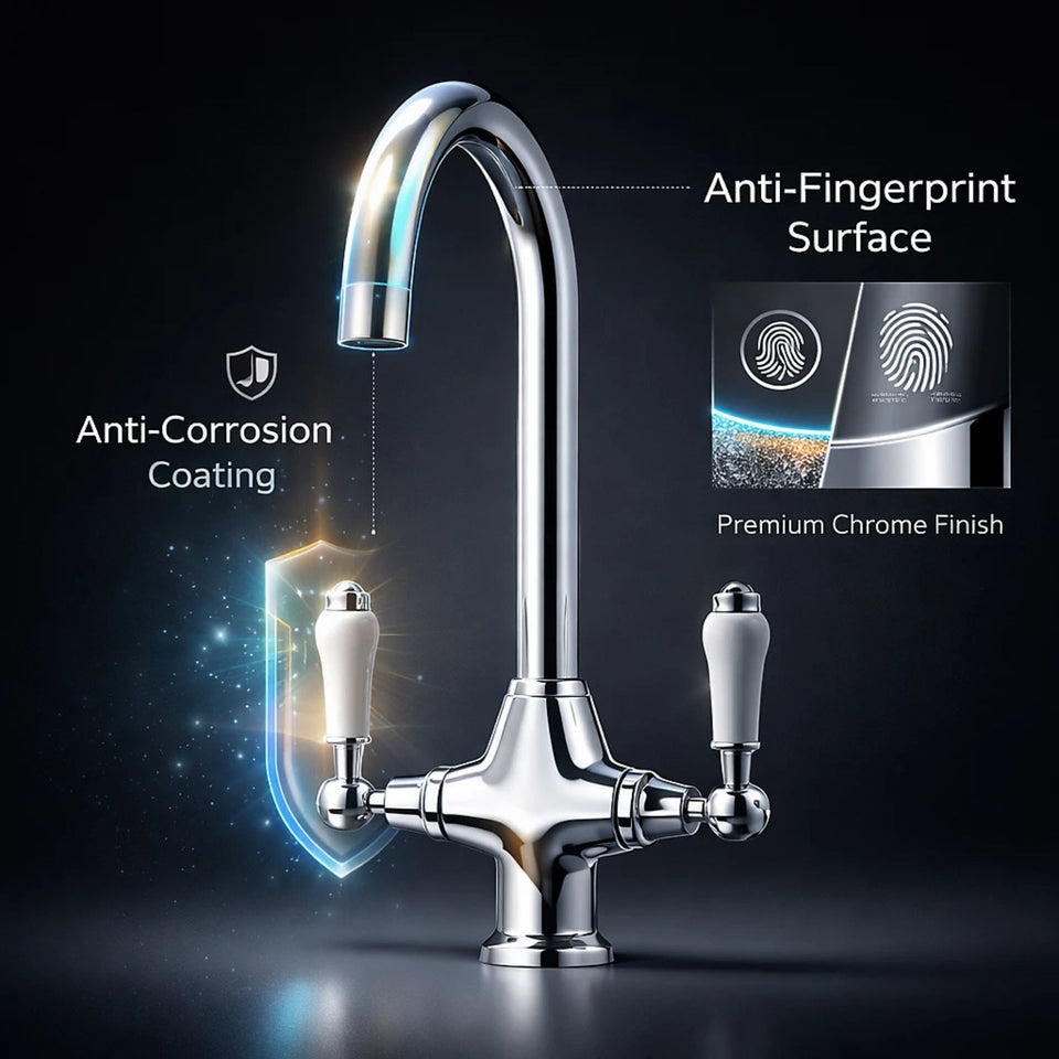 FIVET Chrome Kitchen Mixer Tap with 360° Swivel Spout – Twin Lever Sink Faucet