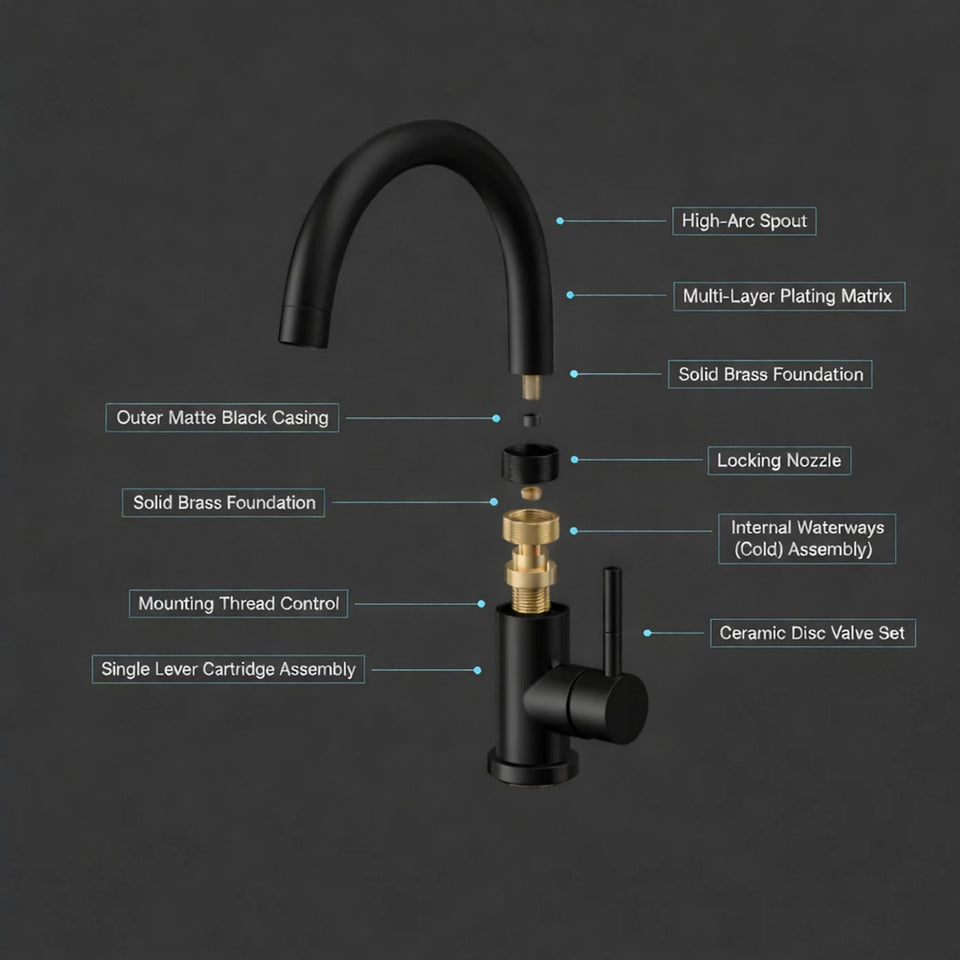 FIVET 1 Hole Kitchen Mixer Tap – Matte Black High Arc Swivel Basin Faucet