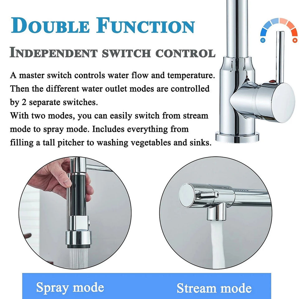 FIVET Pull-Out Kitchen Mixer Tap – Black & Chrome Dual Function Sink Faucet