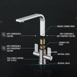 FIVET Kitchen Mixer Tap Brushed Steel – Dual Handle High Arc Rotating Sink Faucet