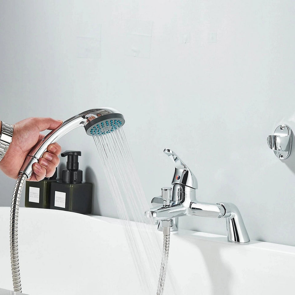 FIVET Chrome Bath Filler Set – Single Lever Deck Mounted Tap & Handheld Shower