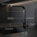 FIVET Kitchen Mixer Tap Black – Dual Handle High Arc Rotating Sink Faucet