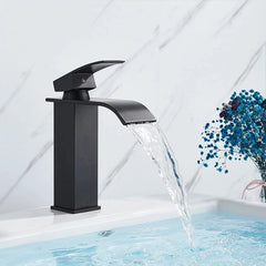 FIVET Square Waterfall Basin Mixer Tap – Matte Black Single Lever Sink Faucet