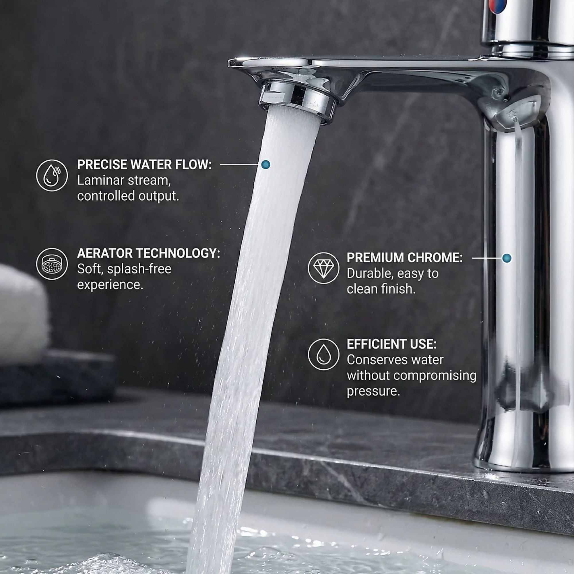 FIVET Chrome Sink Faucet – Basin Mixer Tap Single Lever with Pop-Up Waste