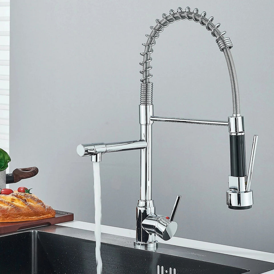 FIVET Pull-Out Kitchen Mixer Tap – Black & Chrome Dual Function Sink Faucet
