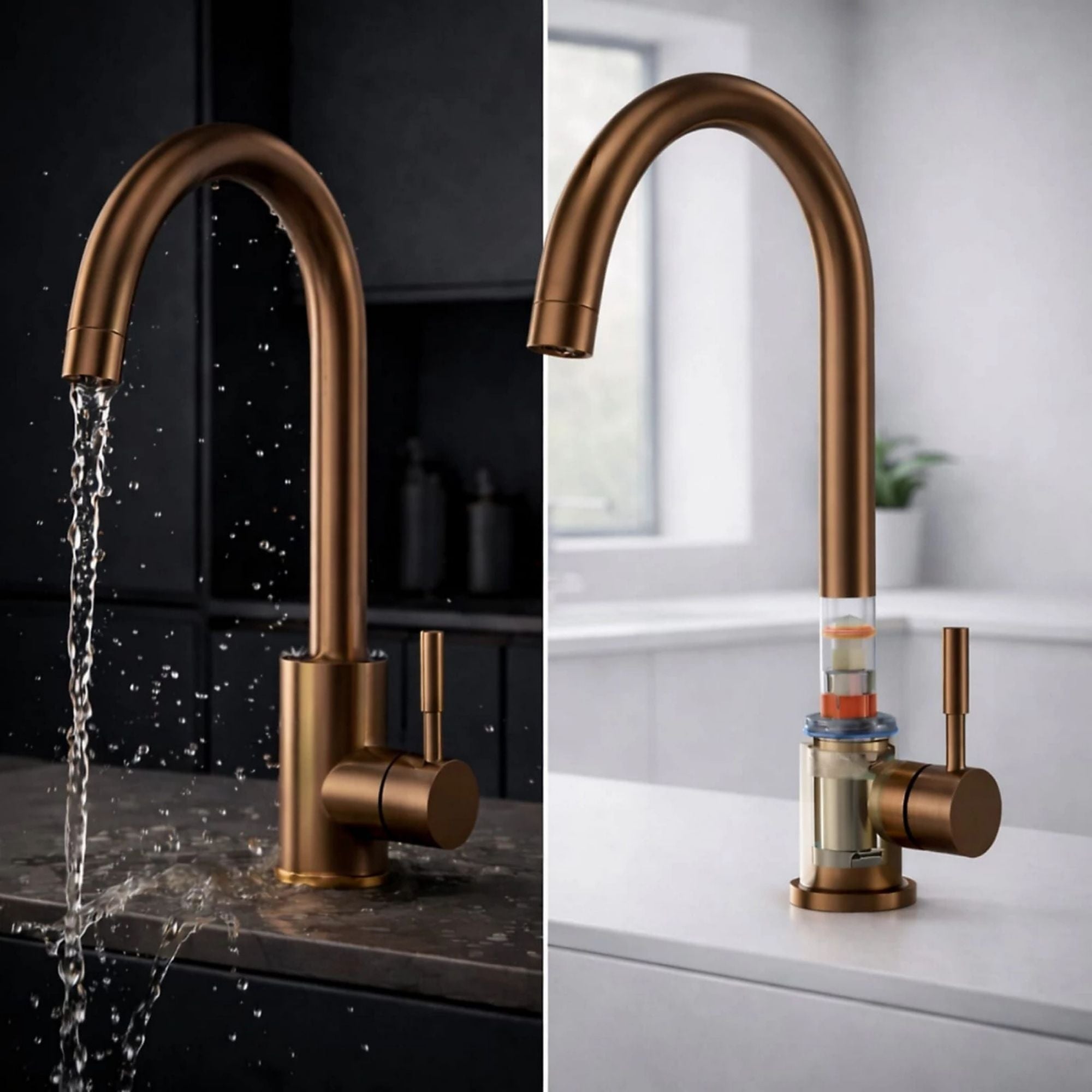 FIVET 1 Hole Kitchen Mixer Tap – Brushed Bronze High Arc Swivel Basin Faucet