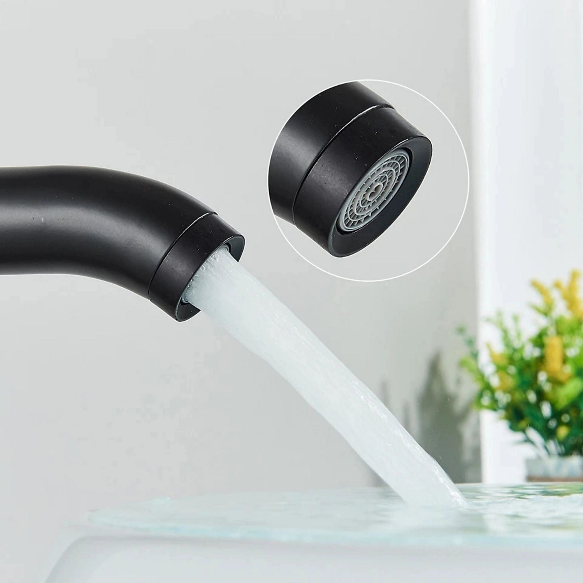 FIVET High Rise Waterfall Basin Mixer Tap – Matte Black 30cm Tall Round Faucet