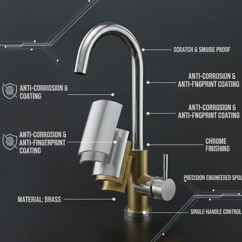 FIVET 1 Hole Kitchen Mixer Tap – Chrome High Arc Swivel Basin Faucet