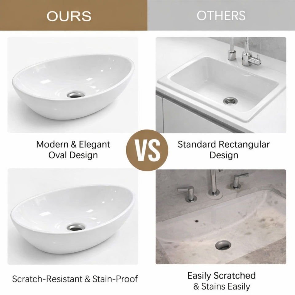 FIVET Ceramic Bathroom Basin – White 410x335mm Countertop Vessel Sink