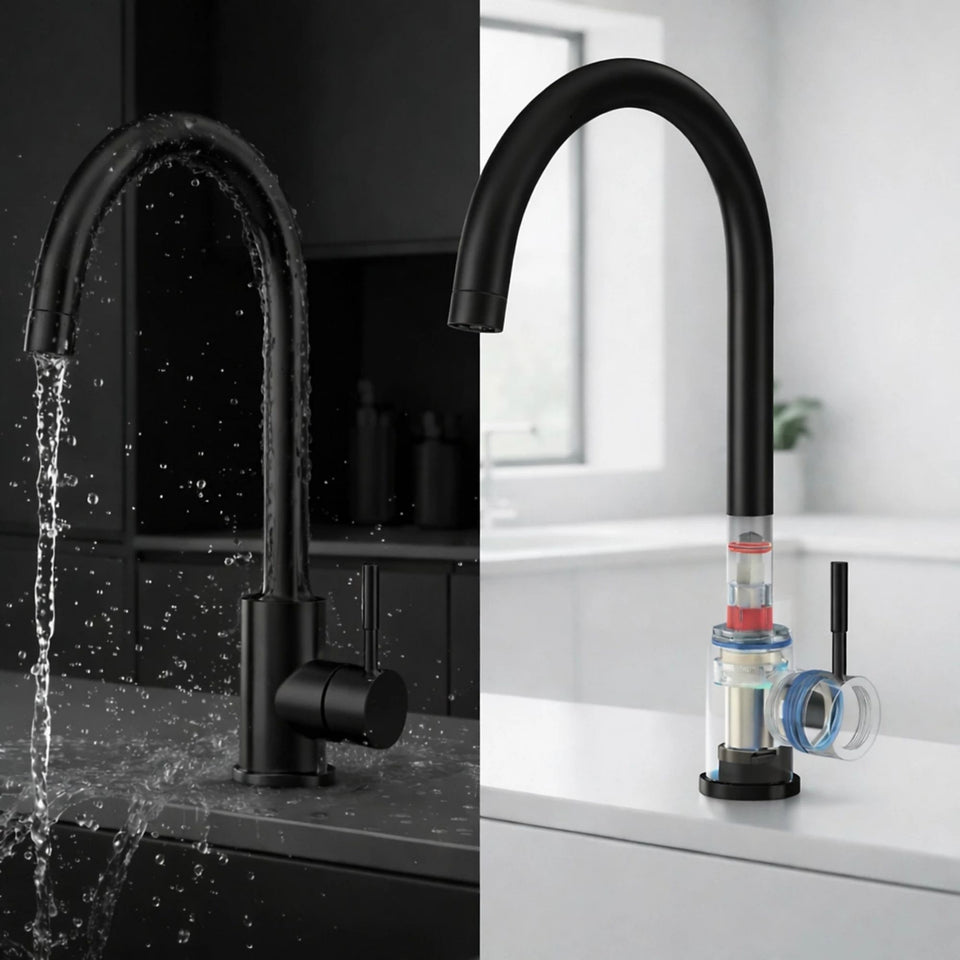 FIVET 1 Hole Kitchen Mixer Tap – Matte Black High Arc Swivel Basin Faucet