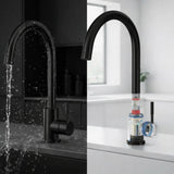 FIVET 1 Hole Kitchen Mixer Tap – Matte Black High Arc Swivel Basin Faucet