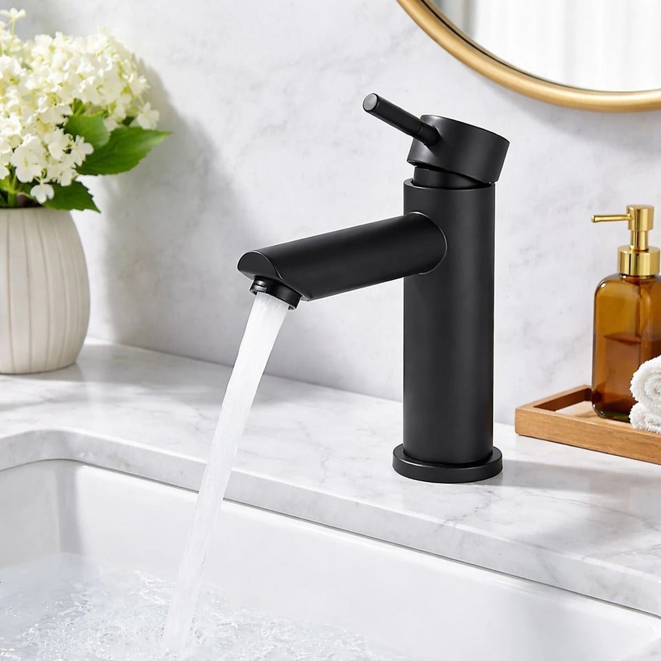 FIVET Bathroom Basin Mixer Tap – Matte Black Sink Faucet Single Lever with Waste