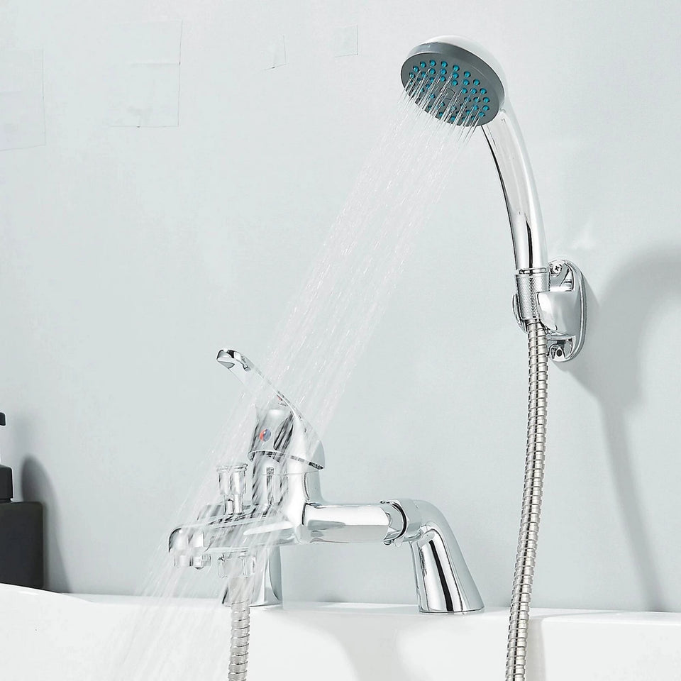 FIVET Chrome Bath Filler Set – Single Lever Deck Mounted Tap & Handheld Shower