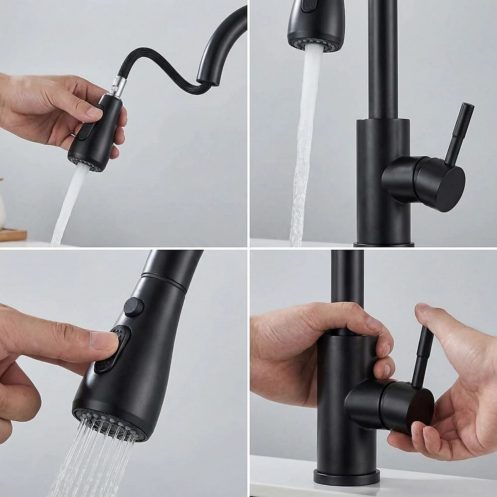 FIVET Matte Black Pull-Out Kitchen Mixer Tap – 360° Swivel Faucet