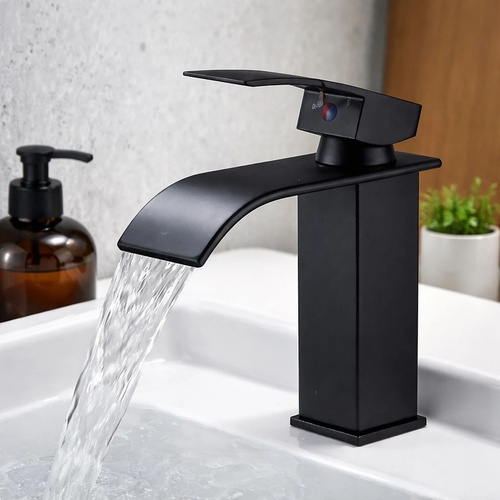 FIVET Square Waterfall Basin Mixer Tap – Matte Black Single Lever Sink Faucet