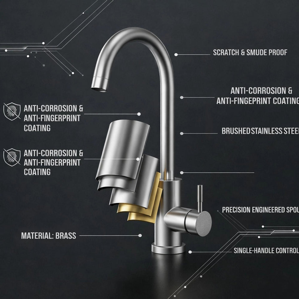 FIVET 1 Hole Kitchen Mixer Tap – Stainless Steel High Arc Swivel Basin Faucet