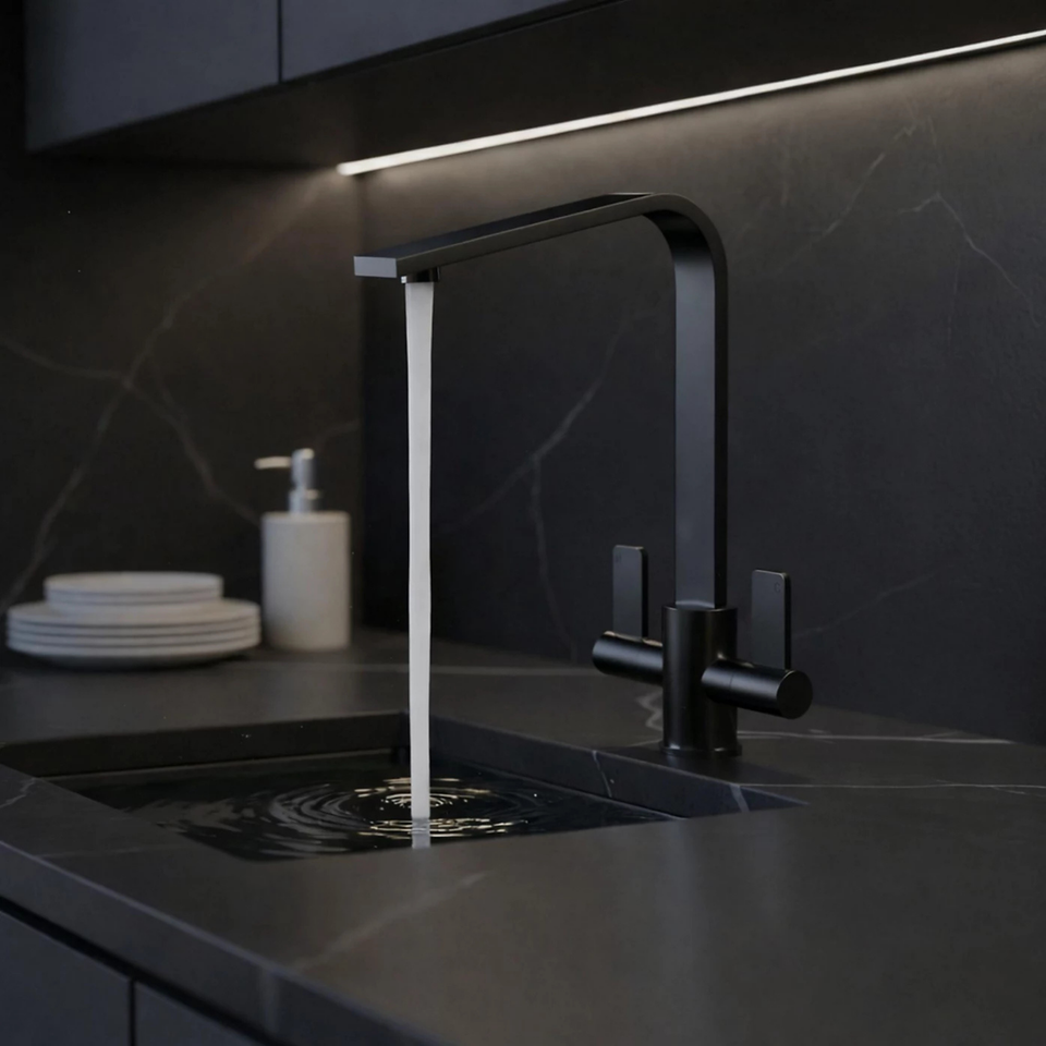 FIVET Kitchen Mixer Tap Black – Dual Handle High Arc Rotating Sink Faucet