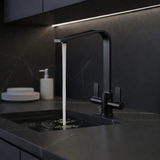 FIVET Kitchen Mixer Tap Black – Dual Handle High Arc Rotating Sink Faucet