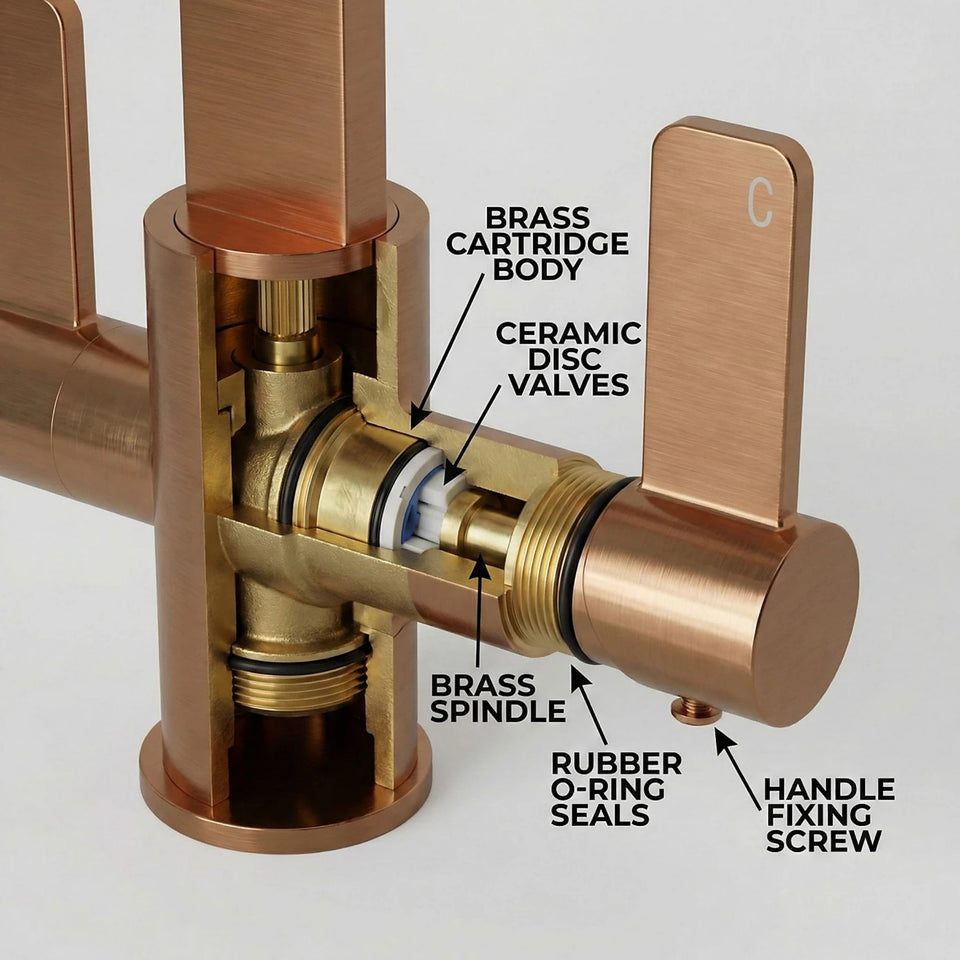 FIVET Kitchen Mixer Tap Brushed Bronze – Dual Handle High Arc Rotating Sink Faucet