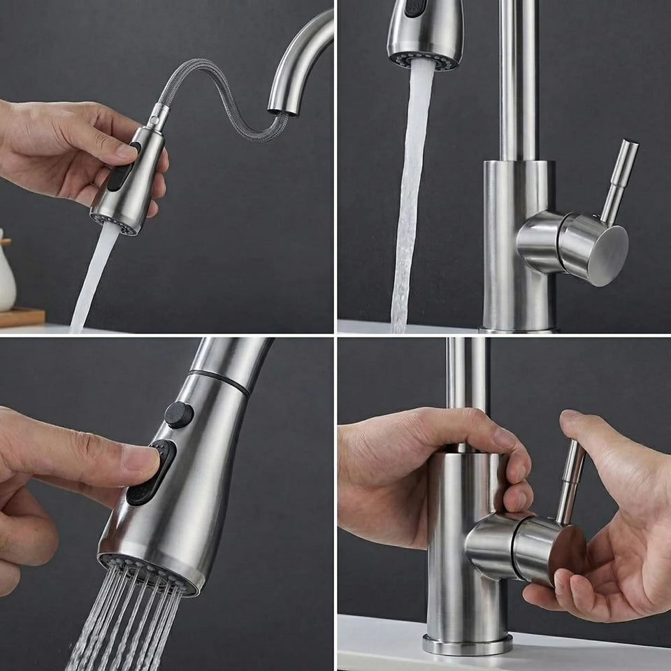 FIVET Chrome Pull-Out Kitchen Mixer Tap – 360° Swivel Faucet