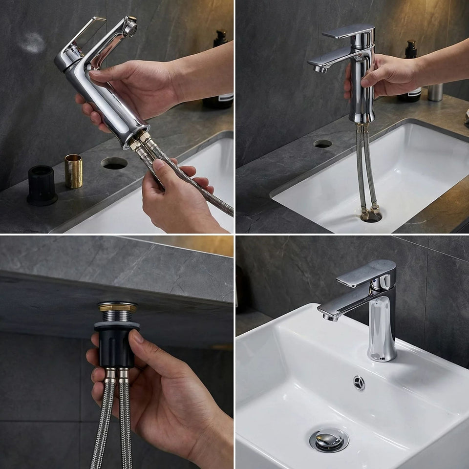 FIVET Chrome Sink Faucet – Basin Mixer Tap Single Lever with Pop-Up Waste