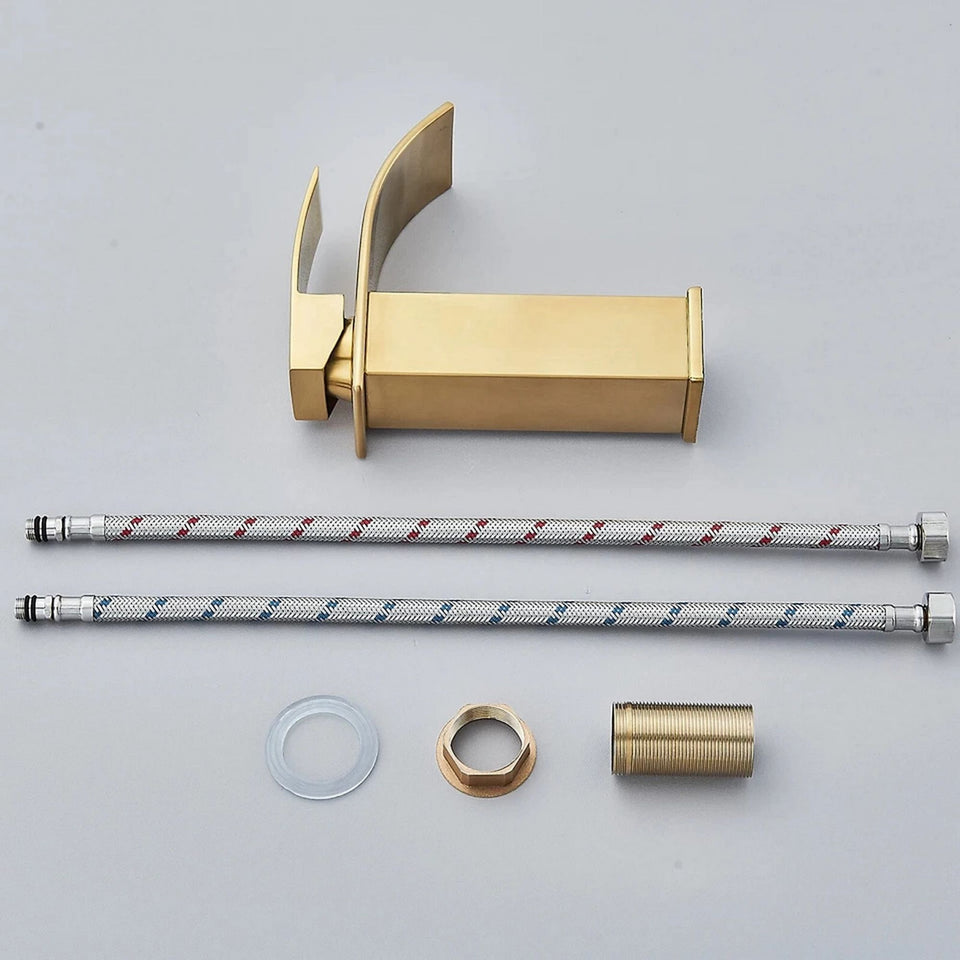 FIVET Square Waterfall Basin Mixer Tap – Brushed Gold Single Lever Sink Faucet