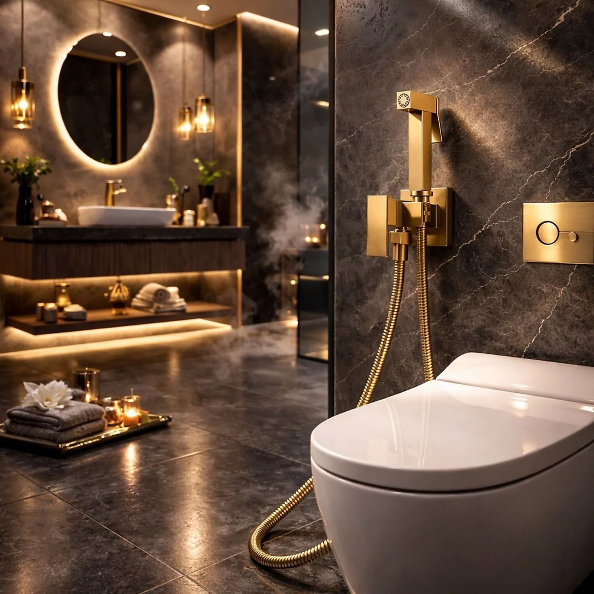 FIVET Gold Bidet Shower Set with Mixer – Handheld Toilet Sprayer