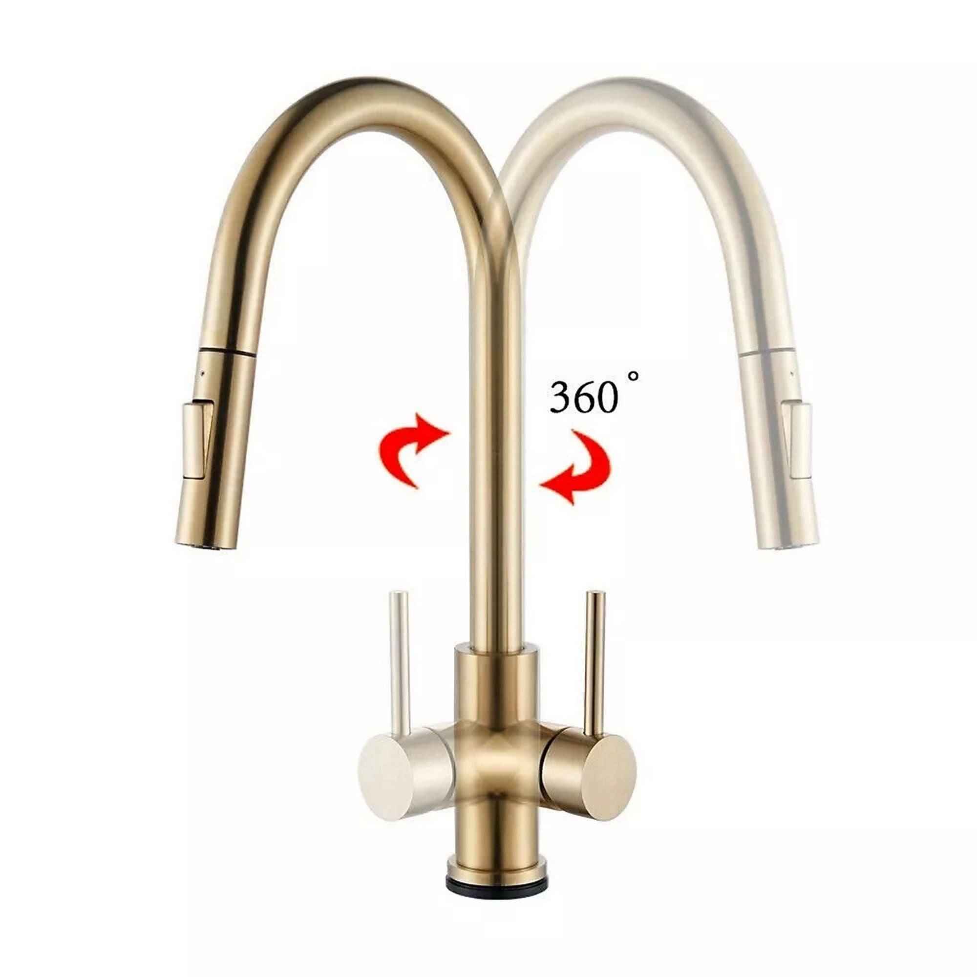 FIVET Brushed Gold Kitchen Mixer Tap – Pull-Out Spray Sink Faucet with Swivel Spout
