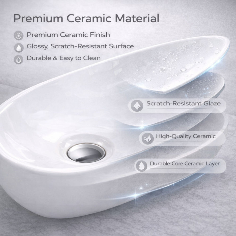 FIVET Ceramic Bathroom Basin – White 410x335mm Countertop Vessel Sink