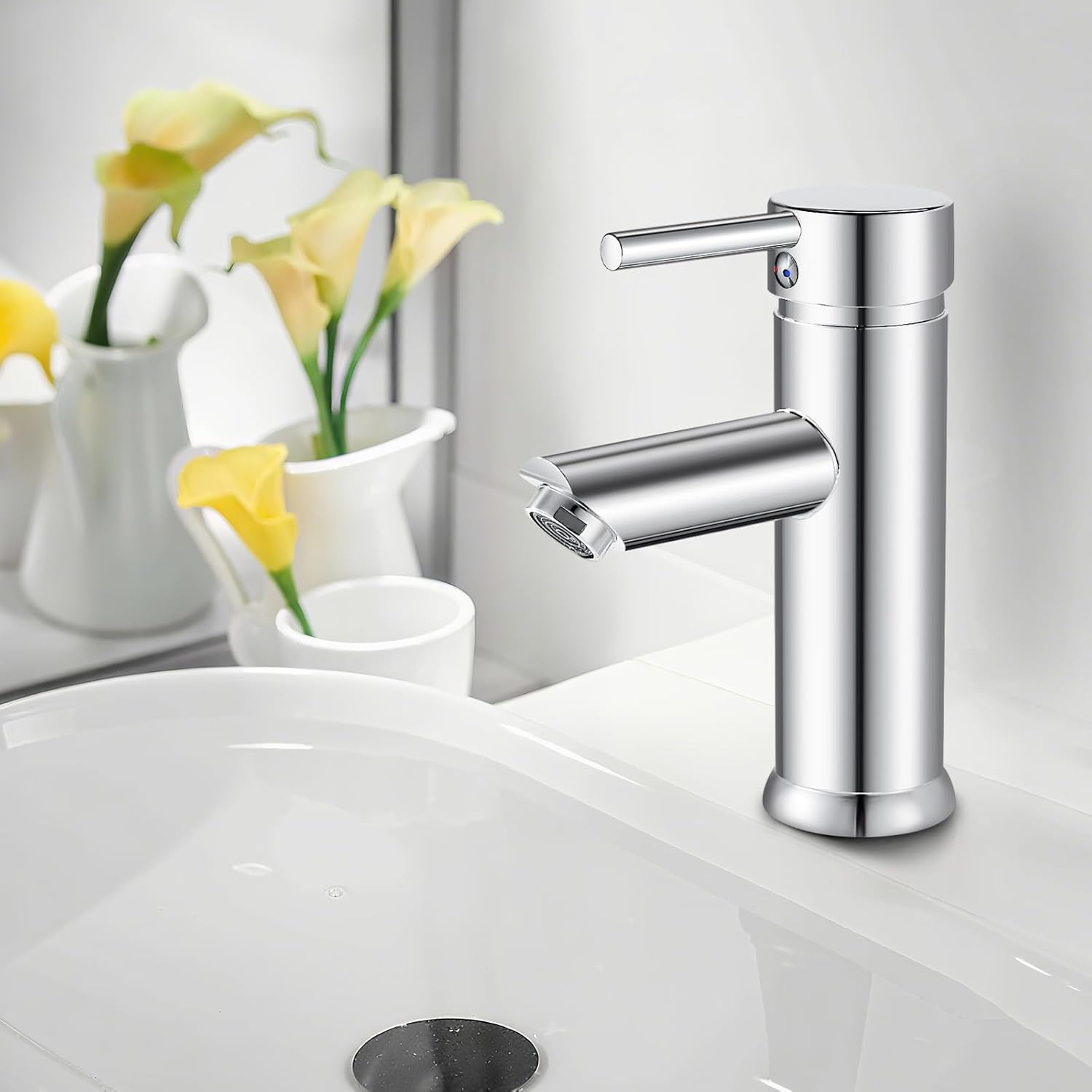 FIVET Silver Basin Mixer Tap with Pop-Up Waste – Single Lever Sink Tap