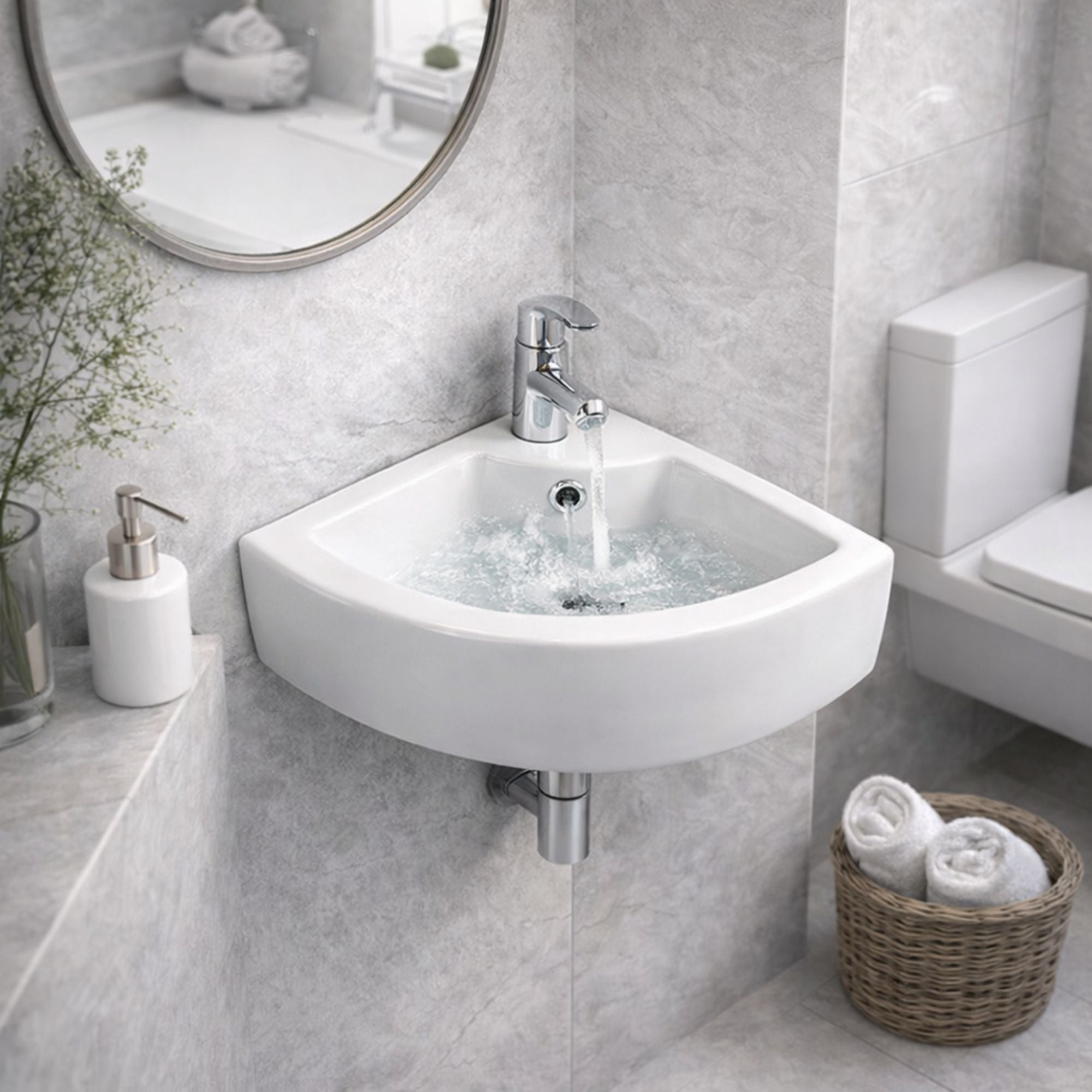 FIVET Corner Wall Mounted Basin – 320mm Triangle Cloakroom Sink Compact Design