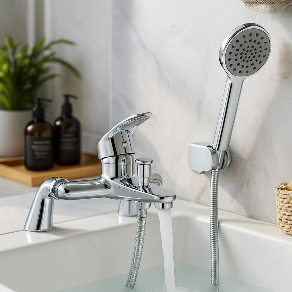 FIVET Chrome Bath Filler Set – Single Lever Deck Mounted Tap & Handheld Shower