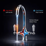 FIVET Chrome Kitchen Mixer Tap with 360° Swivel Spout – Twin Lever Sink Faucet