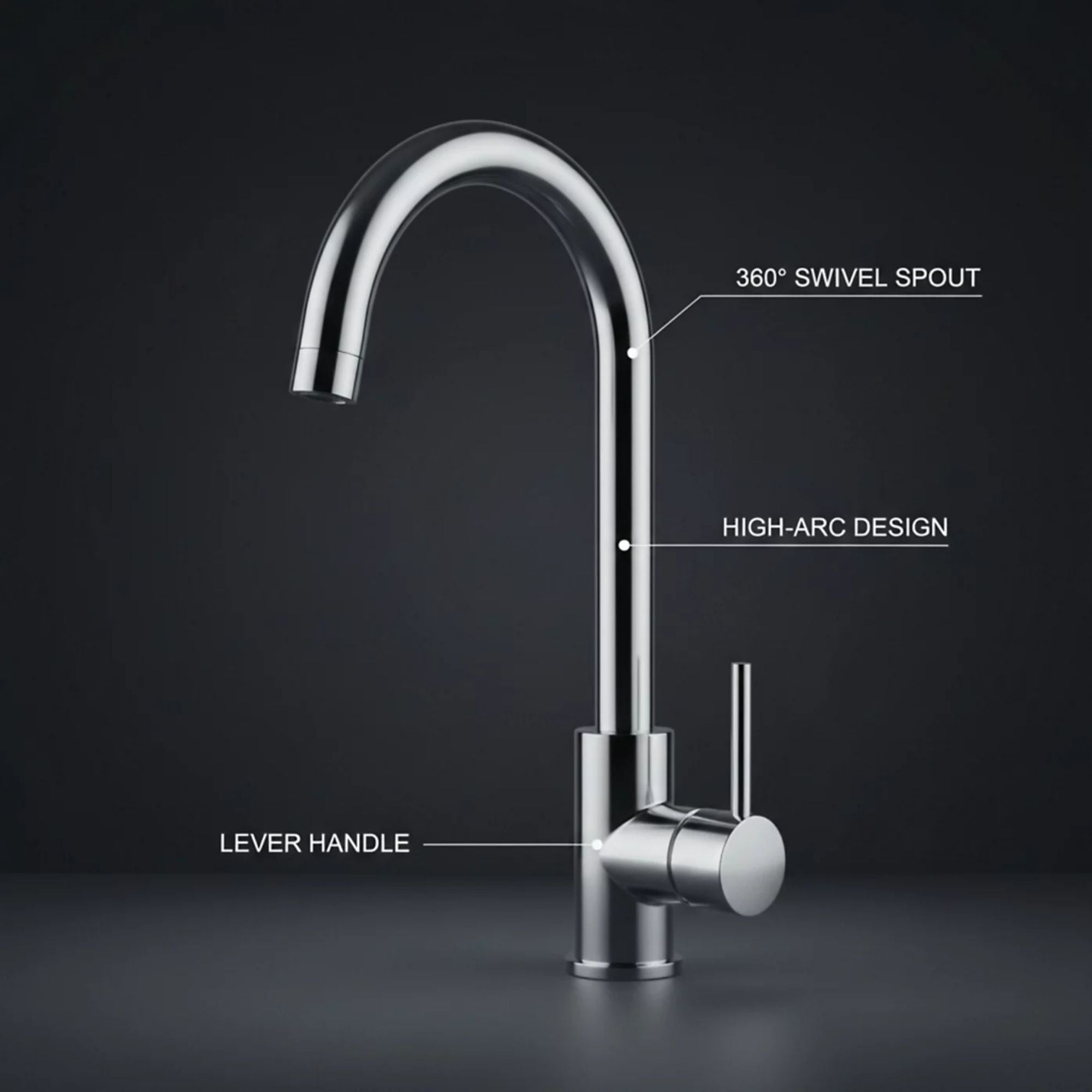 FIVET 1 Hole Kitchen Mixer Tap – Chrome High Arc Swivel Basin Faucet