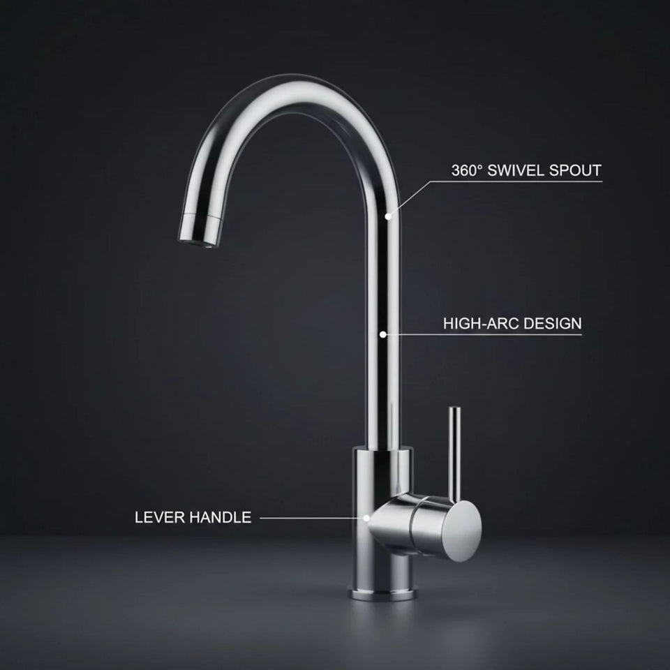 FIVET 1 Hole Kitchen Mixer Tap – Chrome High Arc Swivel Basin Faucet