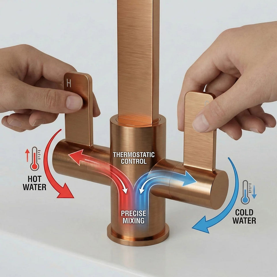 FIVET Kitchen Mixer Tap Brushed Bronze – Dual Handle High Arc Rotating Sink Faucet