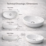 FIVET Ceramic Bathroom Basin – White 410x335mm Countertop Vessel Sink
