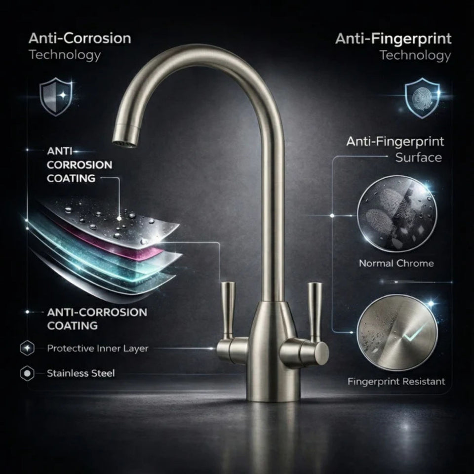FIVET Brushed Nickel Kitchen Mixer Tap – 360 Swivel Dual Lever Basin Faucet