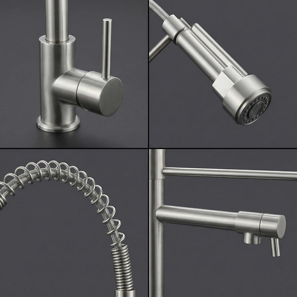 FIVET Pull-Out Kitchen Mixer Tap – Brushed Nickle Dual Function Sink Faucet