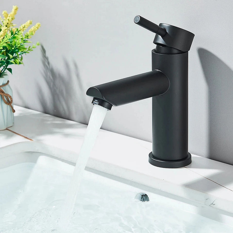 FIVET Bathroom Basin Mixer Tap – Matte Black Sink Faucet Single Lever with Waste