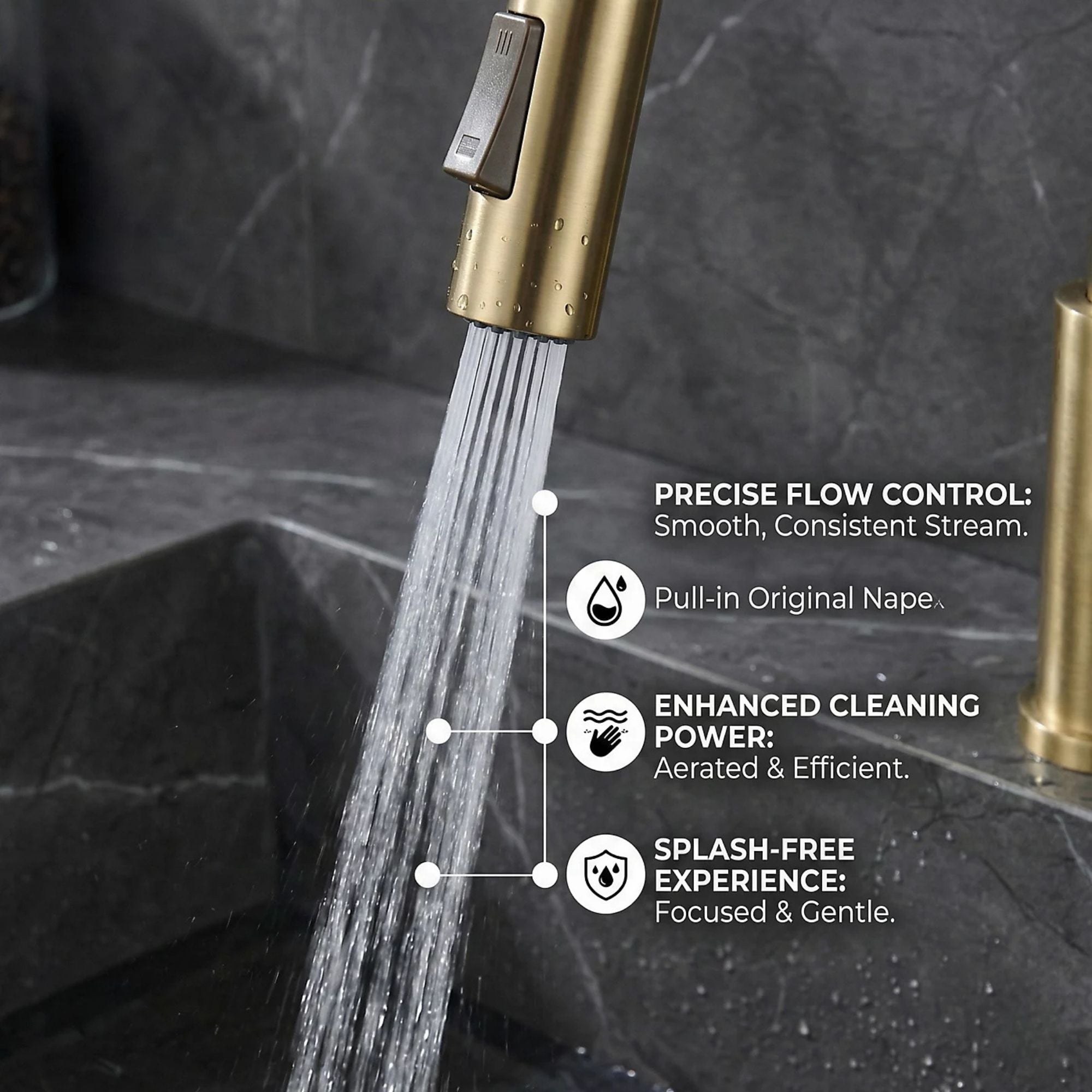 FIVET Brushed Gold Kitchen Mixer Tap – Pull-Out Spray Sink Faucet with Swivel Spout