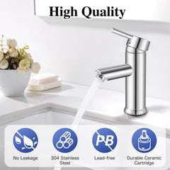 FIVET Silver Basin Mixer Tap with Pop-Up Waste – Single Lever Sink Tap